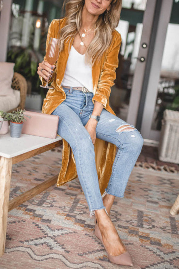 Dames Fluwelen Cardigan Met Lange Mouwen