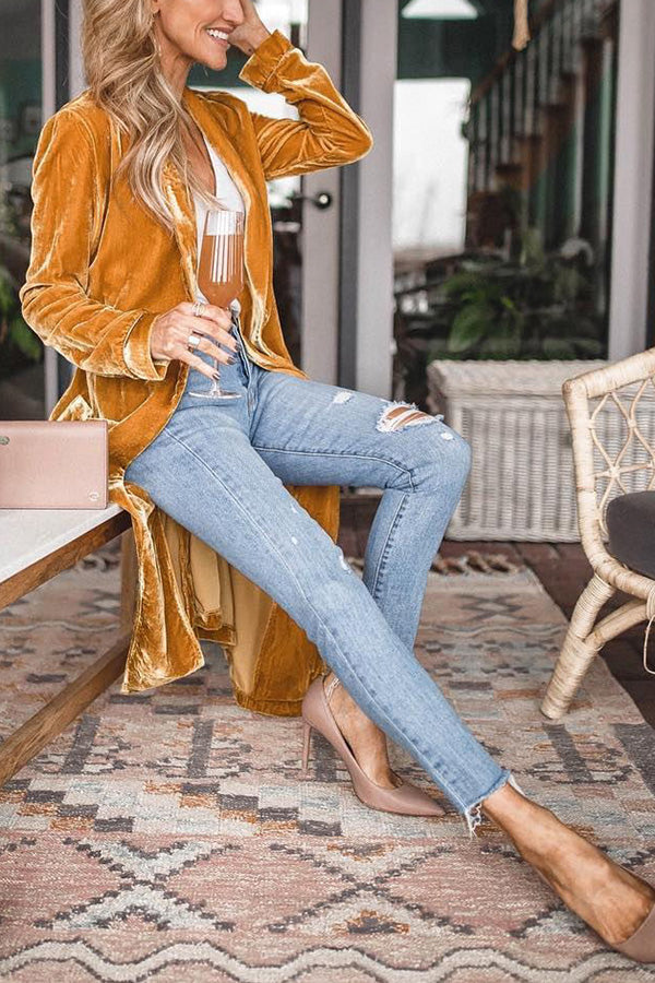 Dames Fluwelen Cardigan Met Lange Mouwen