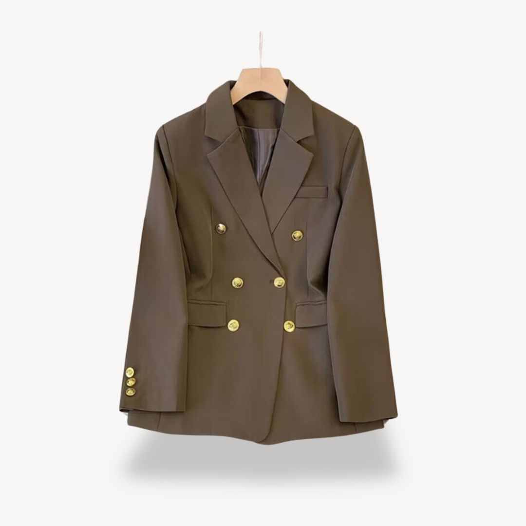 Dames Dubbelrijige Blazer Met Gouden Knopen