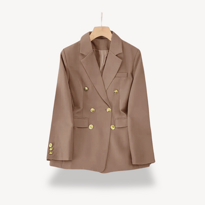 Dames Dubbelrijige Blazer Met Gouden Knopen