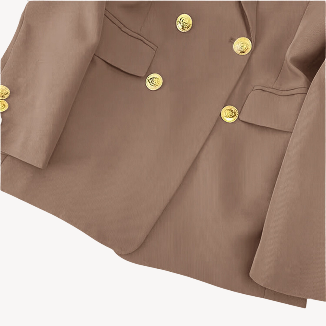Dames Dubbelrijige Blazer Met Gouden Knopen
