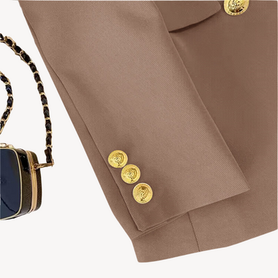 Dames Dubbelrijige Blazer Met Gouden Knopen