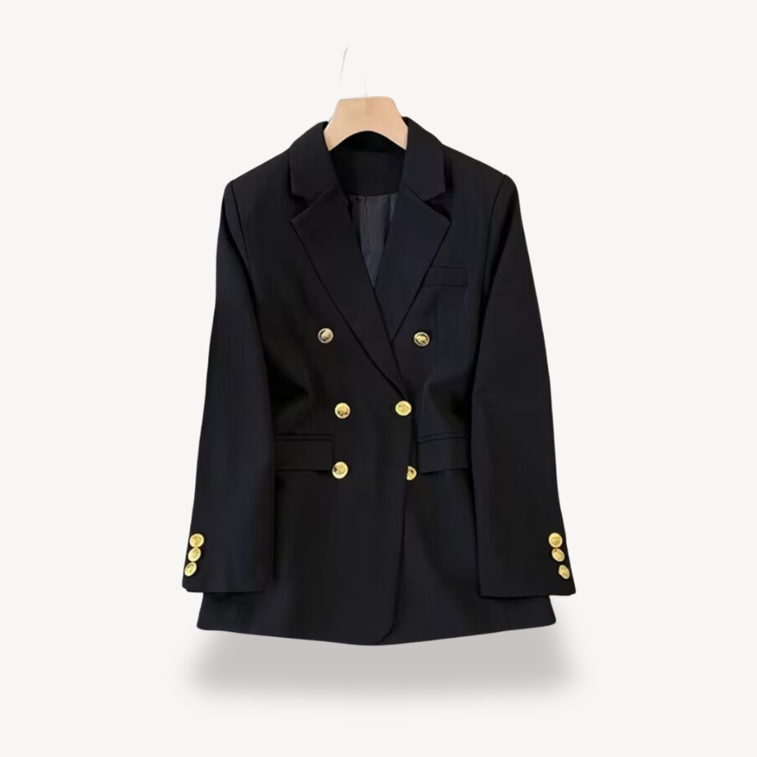 Dames Dubbelrijige Blazer Met Gouden Knopen