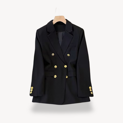 Dames Dubbelrijige Blazer Met Gouden Knopen