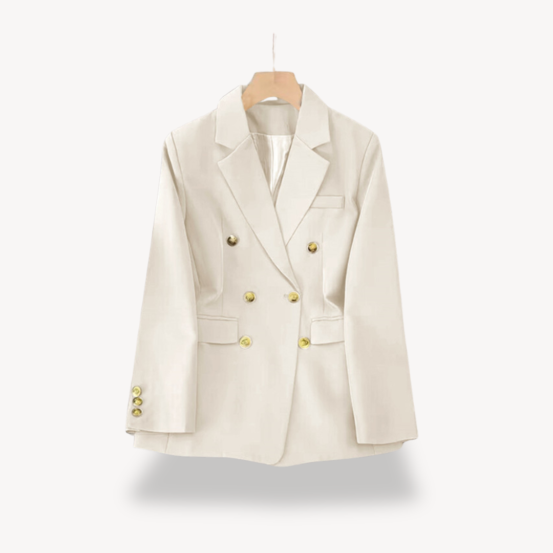 Dames Dubbelrijige Blazer Met Gouden Knopen