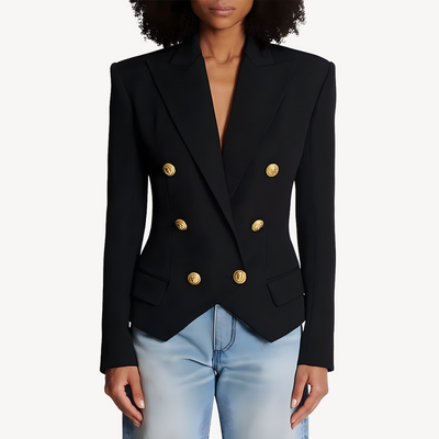 Dames Wollen Blazer Met Gouden Knopen
