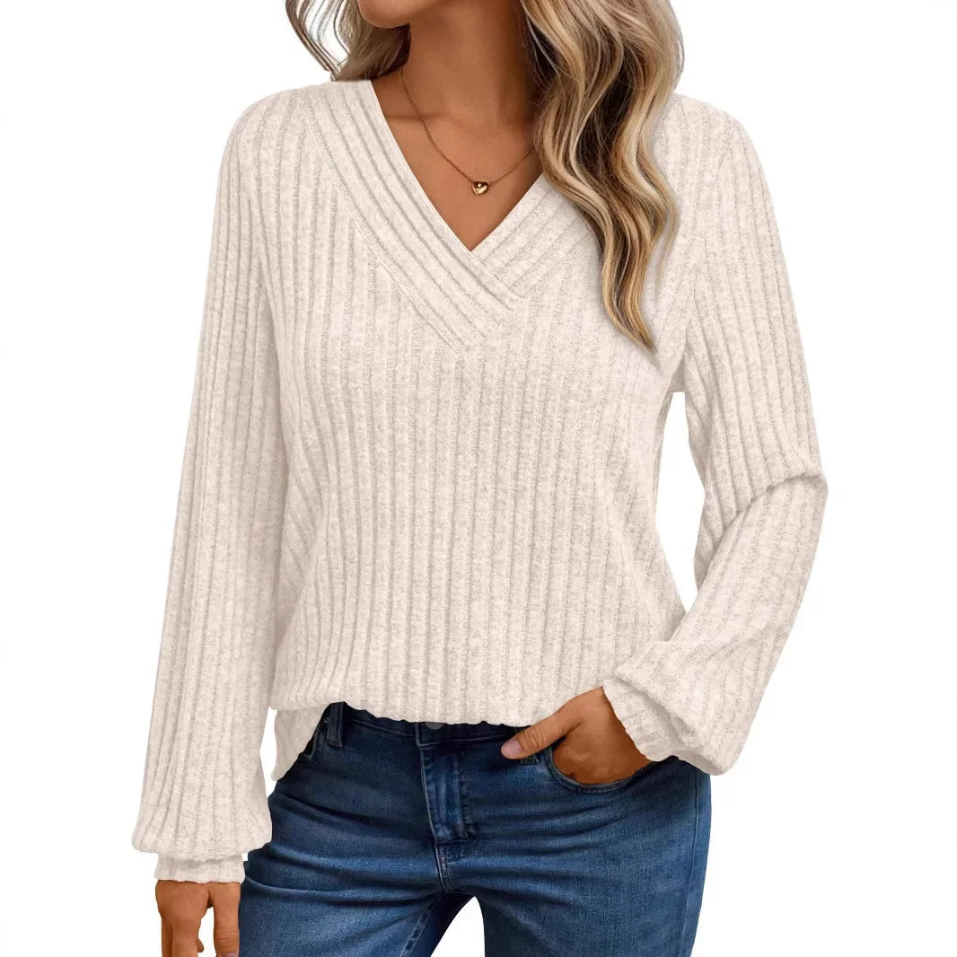 Dames Casual Losse V-Hals Blouse Met Lange Mouwen