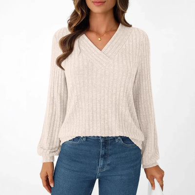 Dames Casual Losse V-Hals Blouse Met Lange Mouwen