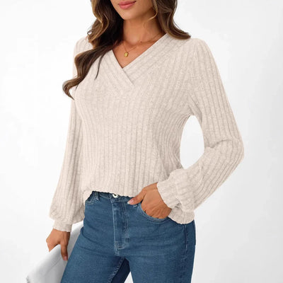 Dames Casual Losse V-Hals Blouse Met Lange Mouwen