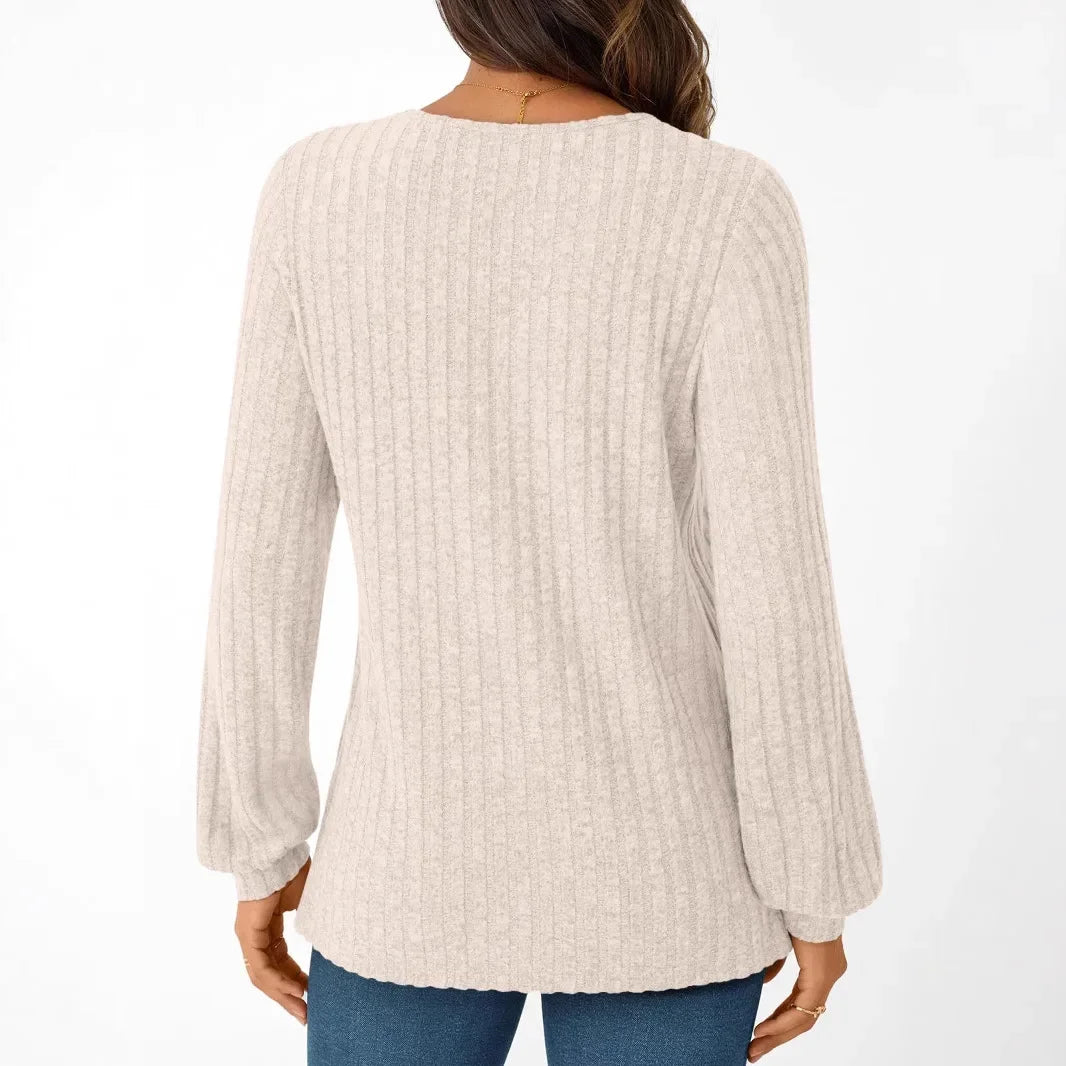 Dames Casual Losse V-Hals Blouse Met Lange Mouwen