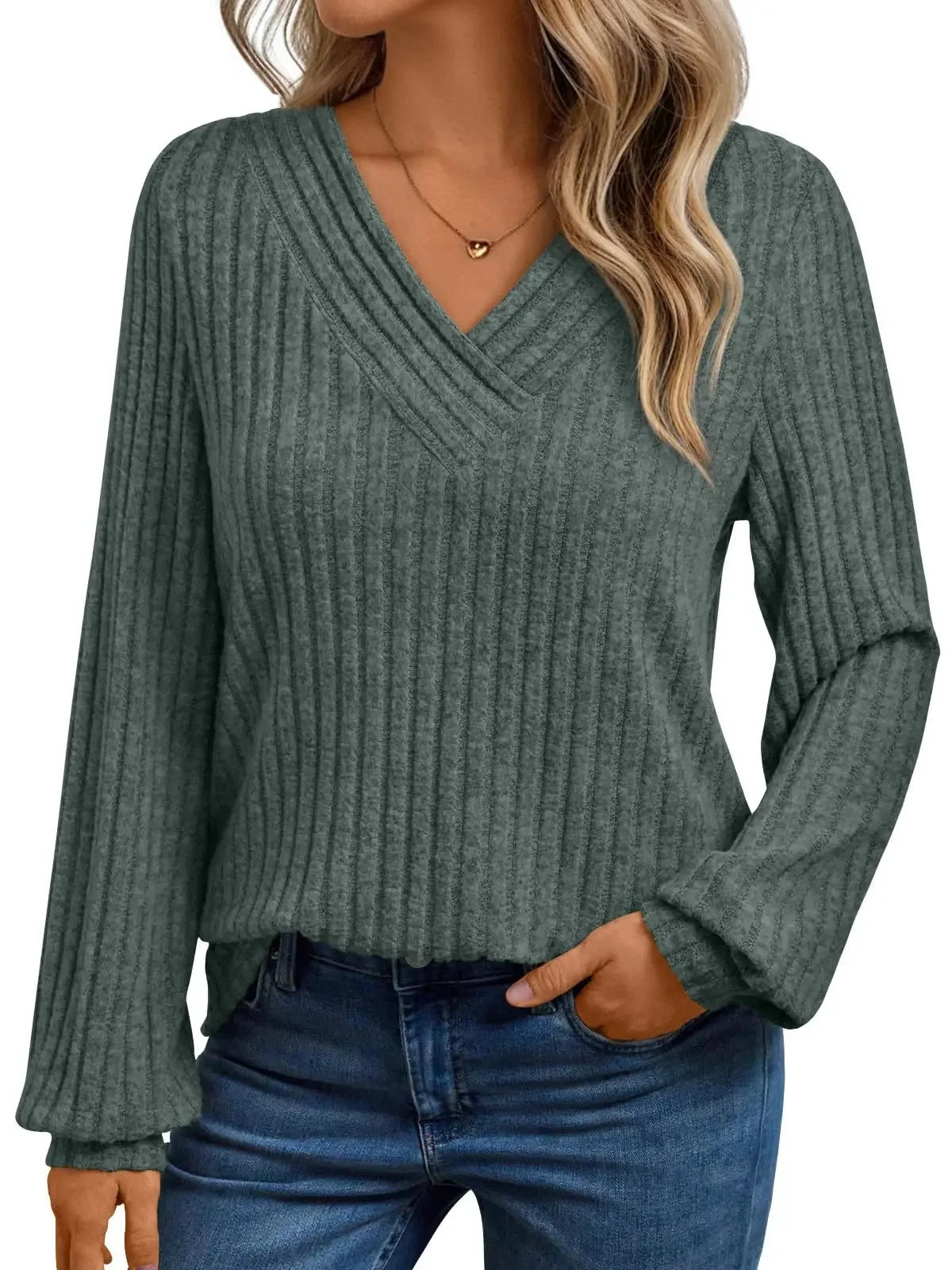 Dames Casual Losse V-Hals Blouse Met Lange Mouwen