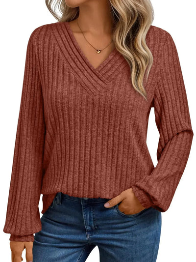 Dames Casual Losse V-Hals Blouse Met Lange Mouwen