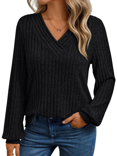 Dames Casual Losse V-Hals Blouse Met Lange Mouwen