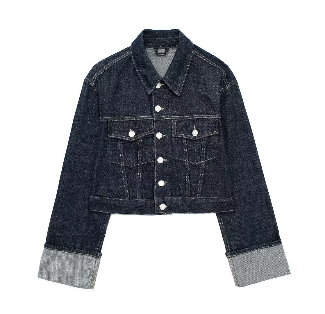Dames Cropped Denim Jasje Met Knoopjes
