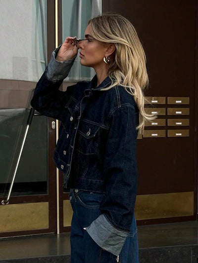 Dames Cropped Denim Jasje Met Knoopjes