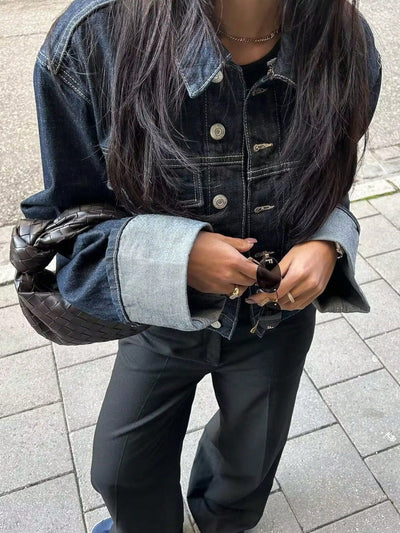 Dames Cropped Denim Jasje Met Knoopjes