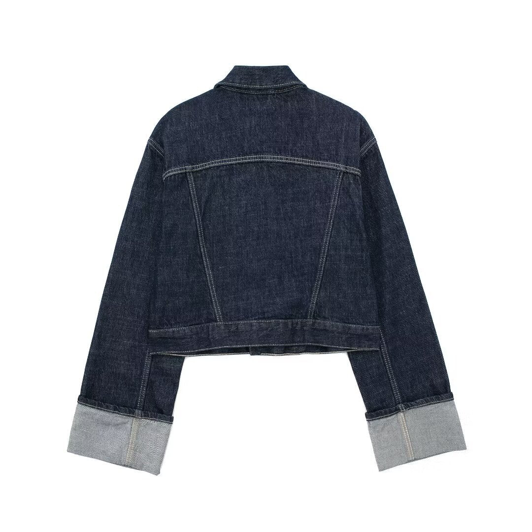 Dames Cropped Denim Jasje Met Knoopjes