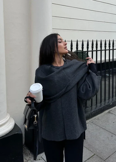 Dames Luxe Wollen Cape Jas Met Losse Pasvorm