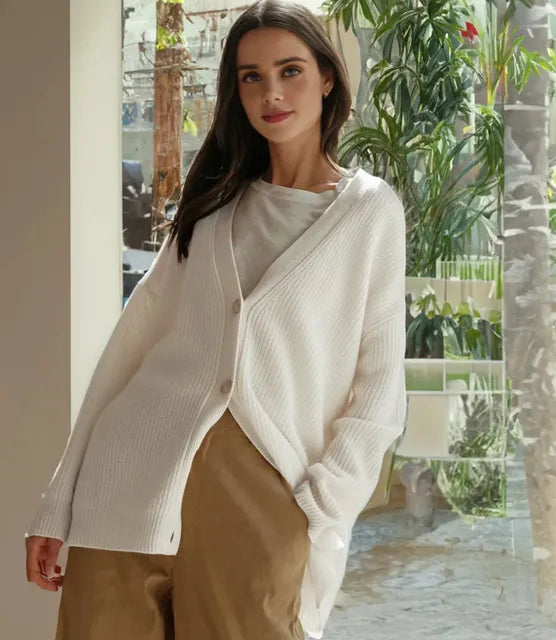 Dames Cashmere Cardigan Met V-Hals En Lange Mouwen