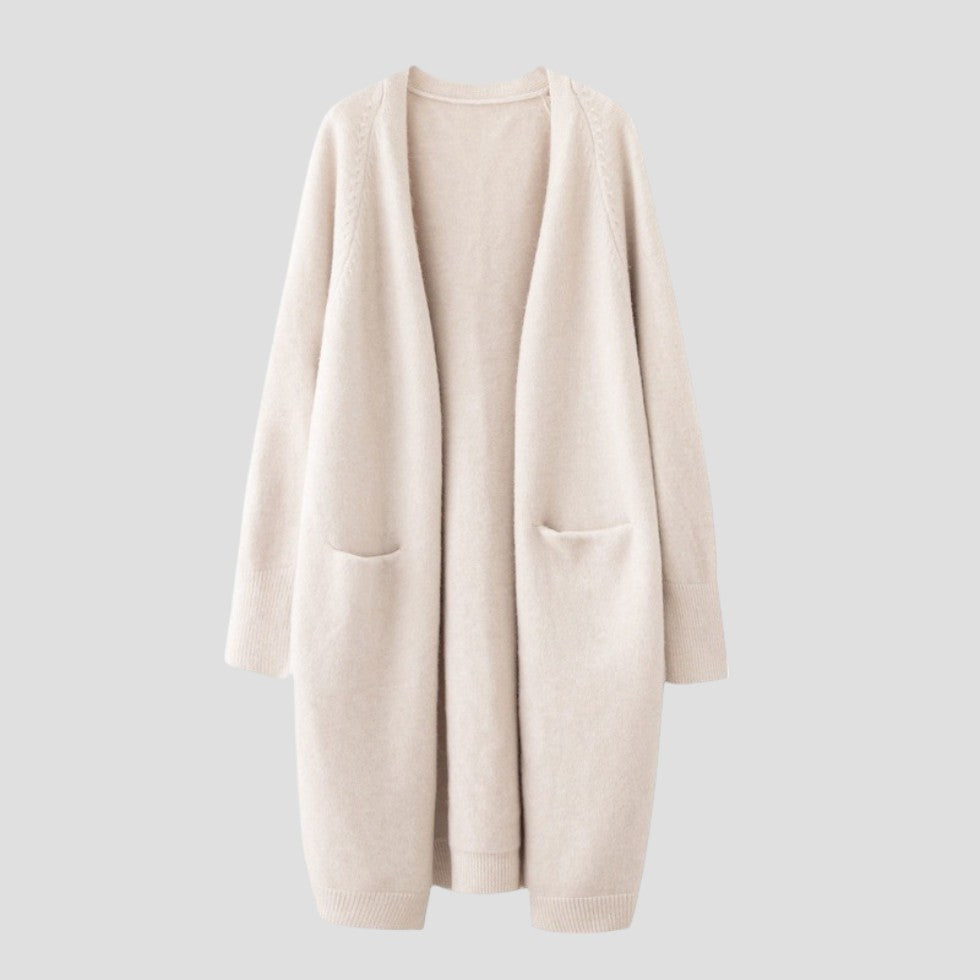 Dames Cashmere Cardigan Met Lange Open Voorsluiting En Zakken