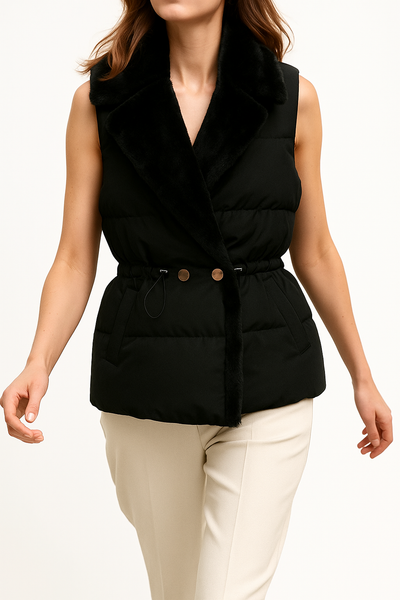 Dames Gewatteerde Bodywarmer Met Pluche Kraag En Tailleband
