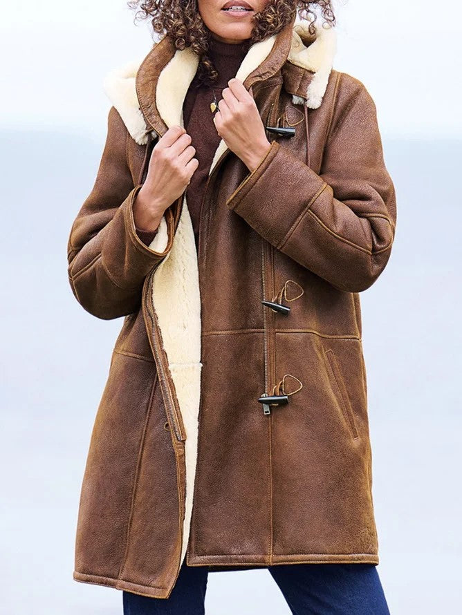 Dames Vintage Winterjas Met Warme Voering En Gespen