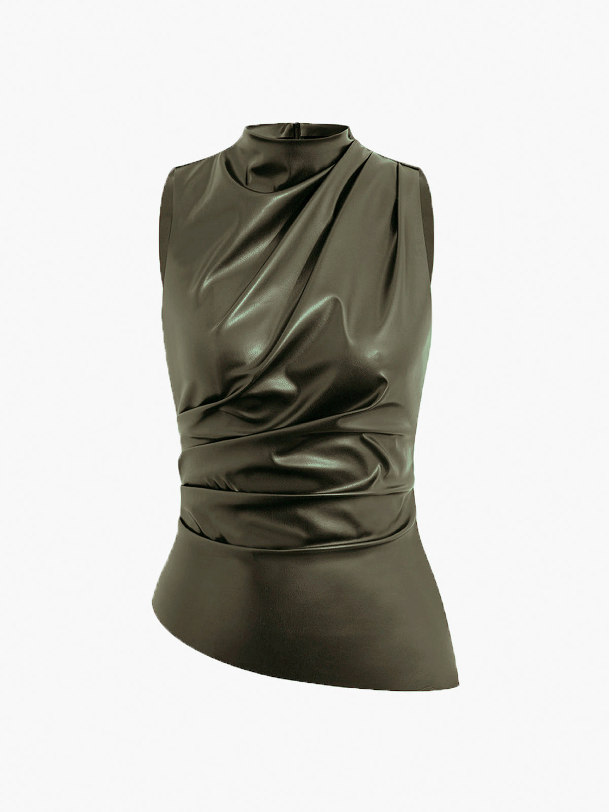 Dames Kunstleren Mouwloze Top Met Hoge Hals En Elegante Pasvorm