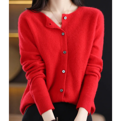 Dames Luxe Warme Cardigan Met Knopen En Lange Mouwen