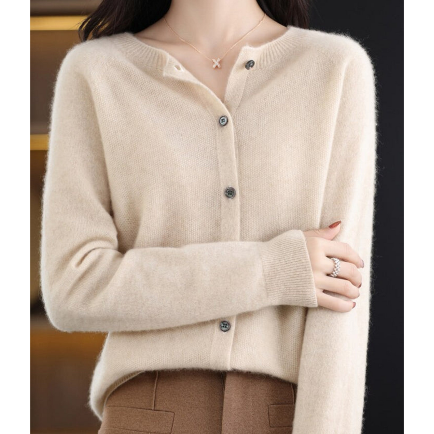Dames Luxe Warme Cardigan Met Knopen En Lange Mouwen