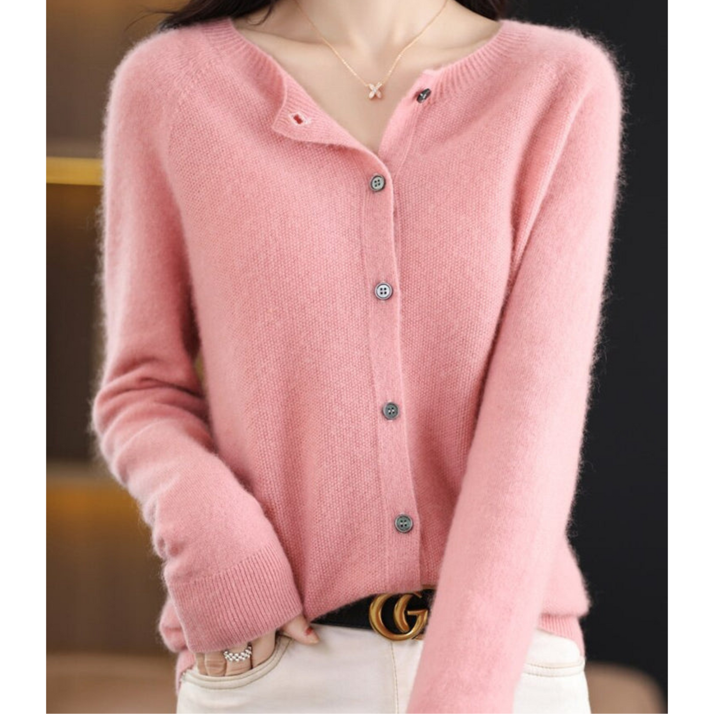 Dames Luxe Warme Cardigan Met Knopen En Lange Mouwen