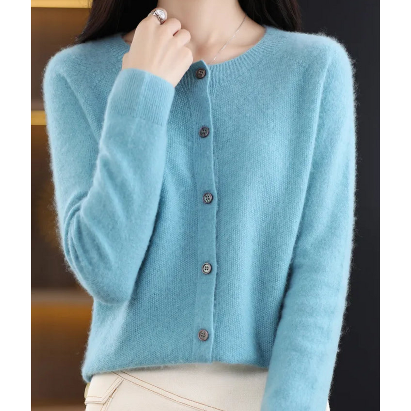 Dames Luxe Warme Cardigan Met Knopen En Lange Mouwen