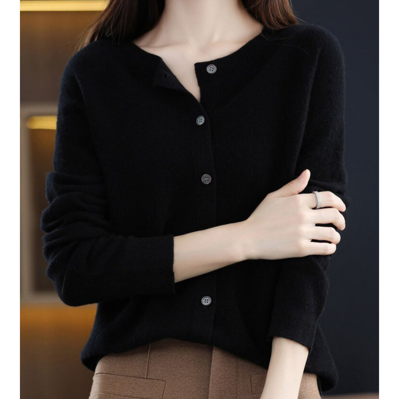 Dames Luxe Warme Cardigan Met Knopen En Lange Mouwen