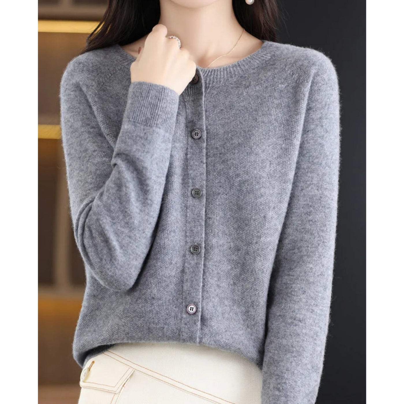 Dames Luxe Warme Cardigan Met Knopen En Lange Mouwen