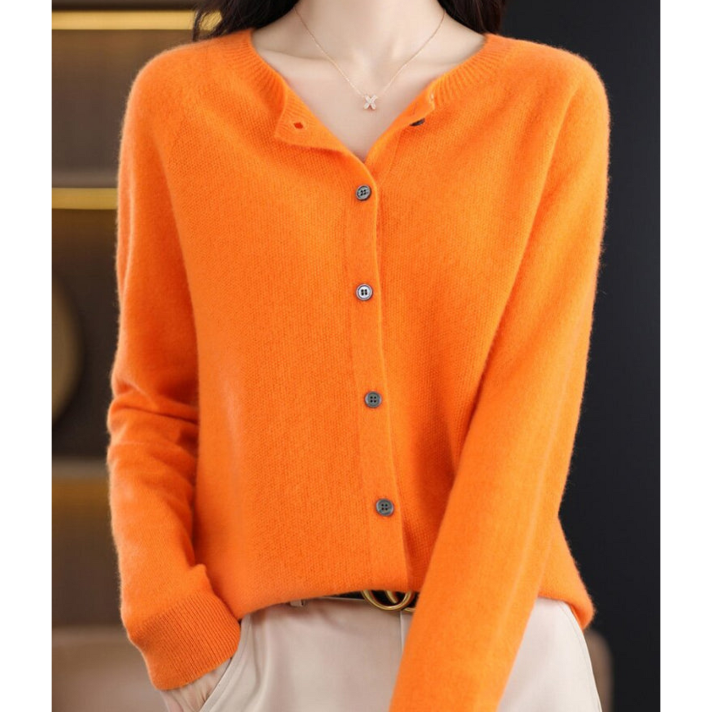 Dames Luxe Warme Cardigan Met Knopen En Lange Mouwen