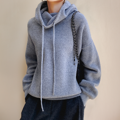 Dames Wollen Hoodie Met Trekkoord En Lange Mouwen