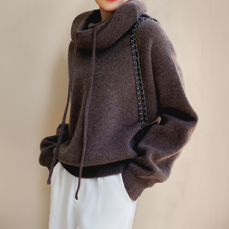 Dames Wollen Hoodie Met Trekkoord En Lange Mouwen