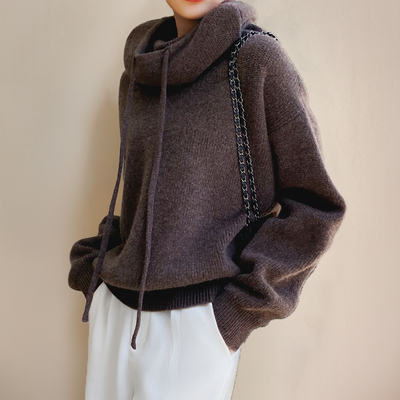 Dames Wollen Hoodie Met Trekkoord En Lange Mouwen