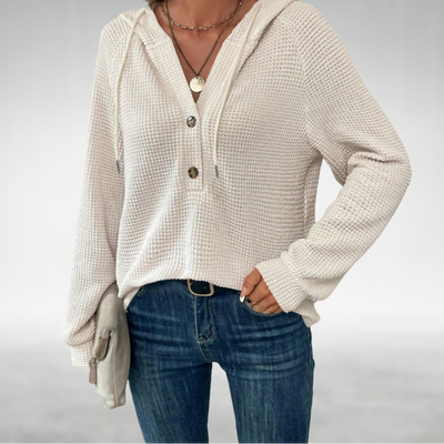 Dames Gebreide Hoodie Met Knoopsluiting En Lange Mouwen
