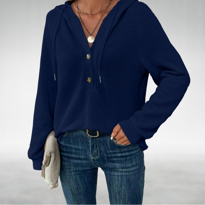Dames Gebreide Hoodie Met Knoopsluiting En Lange Mouwen