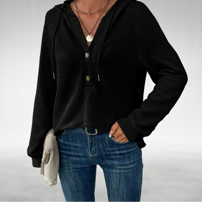 Dames Gebreide Hoodie Met Knoopsluiting En Lange Mouwen