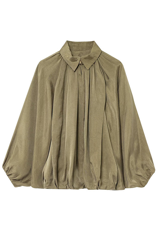 Dames Casual Jas Met Revers Lange Pofmouwen En Ritsluiting