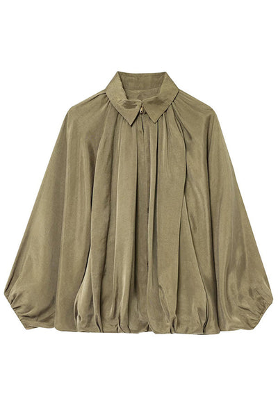 Dames Casual Jas Met Revers Lange Pofmouwen En Ritsluiting