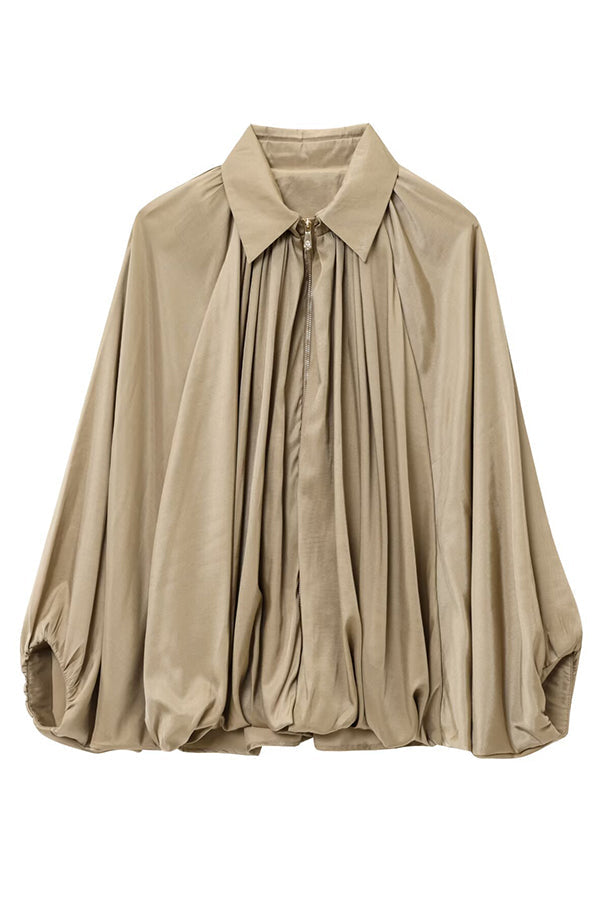 Dames Casual Jas Met Revers Lange Pofmouwen En Ritsluiting