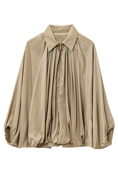 Dames Casual Jas Met Revers Lange Pofmouwen En Ritsluiting