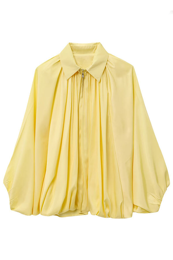 Dames Casual Jas Met Revers Lange Pofmouwen En Ritsluiting
