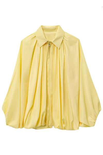 Dames Casual Jas Met Revers Lange Pofmouwen En Ritsluiting