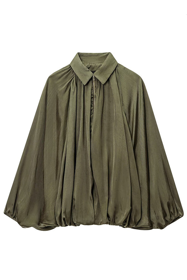 Dames Casual Jas Met Revers Lange Pofmouwen En Ritsluiting