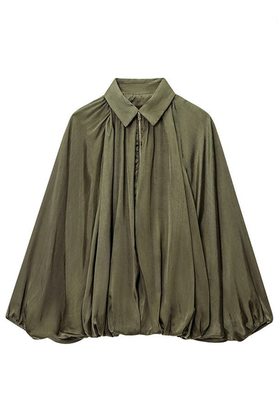 Dames Casual Jas Met Revers Lange Pofmouwen En Ritsluiting