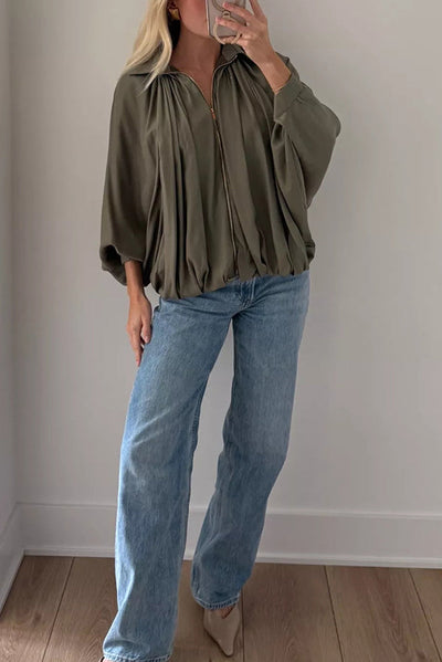 Dames Casual Jas Met Revers Lange Pofmouwen En Ritsluiting