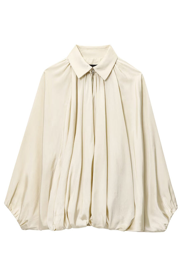 Dames Casual Jas Met Revers Lange Pofmouwen En Ritsluiting